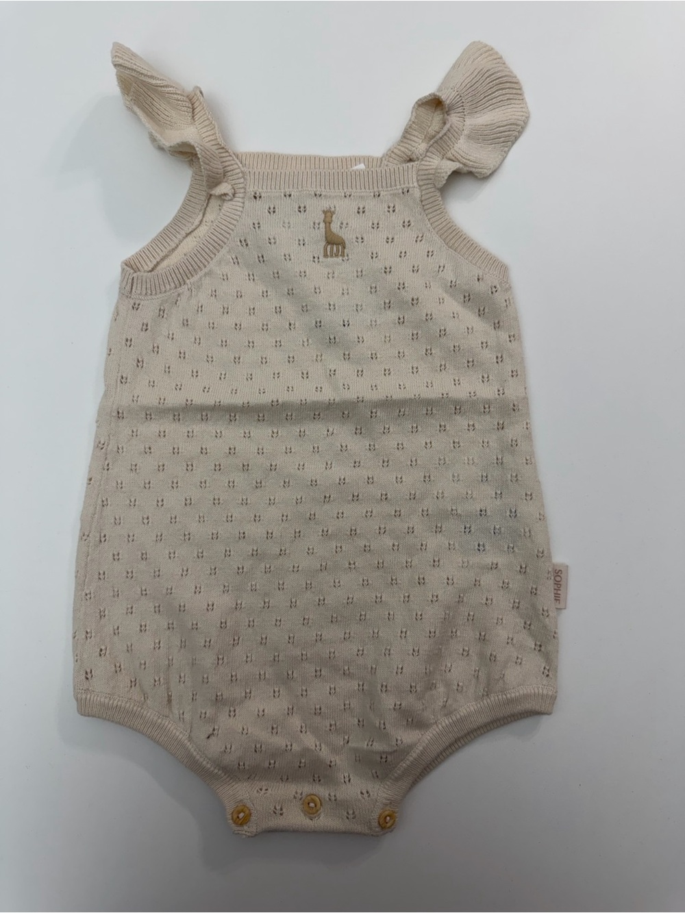 H&M x Sophie la Girafe Pointelle Knit Romper Size 9M Beige Organic Cotton